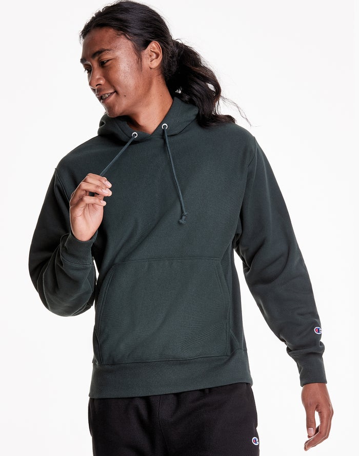 Champion Mens Hoodie NZ - Reverse Weave® Dark Green ( 0498-DQSBO )